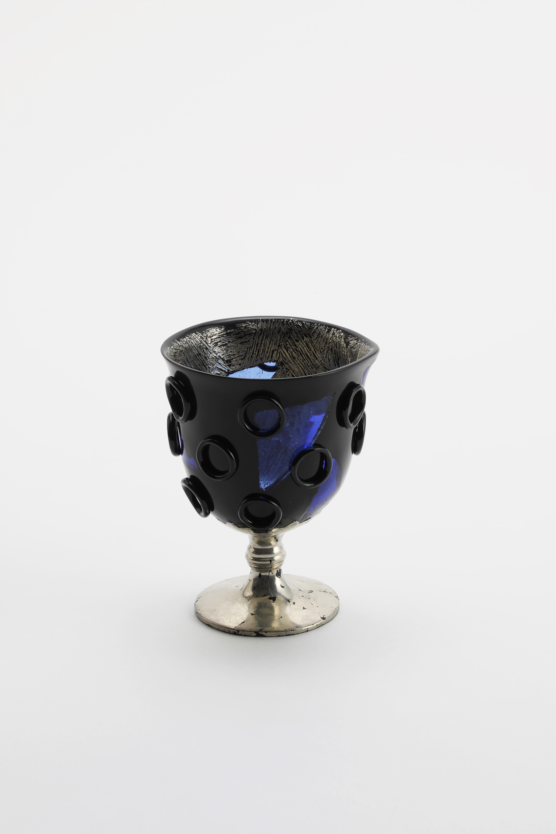 高瀬川 瑠璃坏 Blue Glass Cup with Gilt Metal Base; from the Takase River